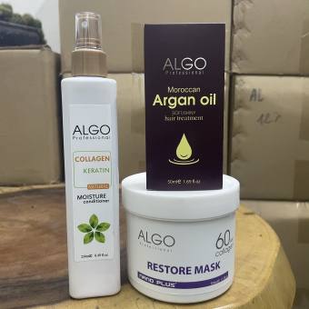 Combo hấp, xịt và tinh dầu phục hồi tóc Algo 500ml/250ml/50ml