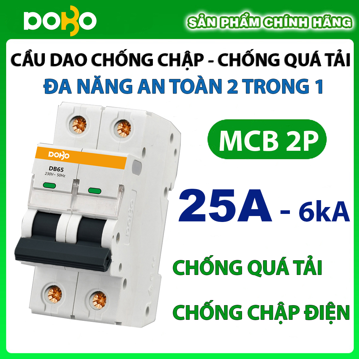 [HÀNG CHÍNH HÃNG]  Cầu Dao Tự Động MCB DOBO KOREA 2P 25A 6kA  Loại Tốt CHỐNG CHẬP - CHỐNG QUÁ TẢI SIÊU NHẠY ( Aptomat chống chập)