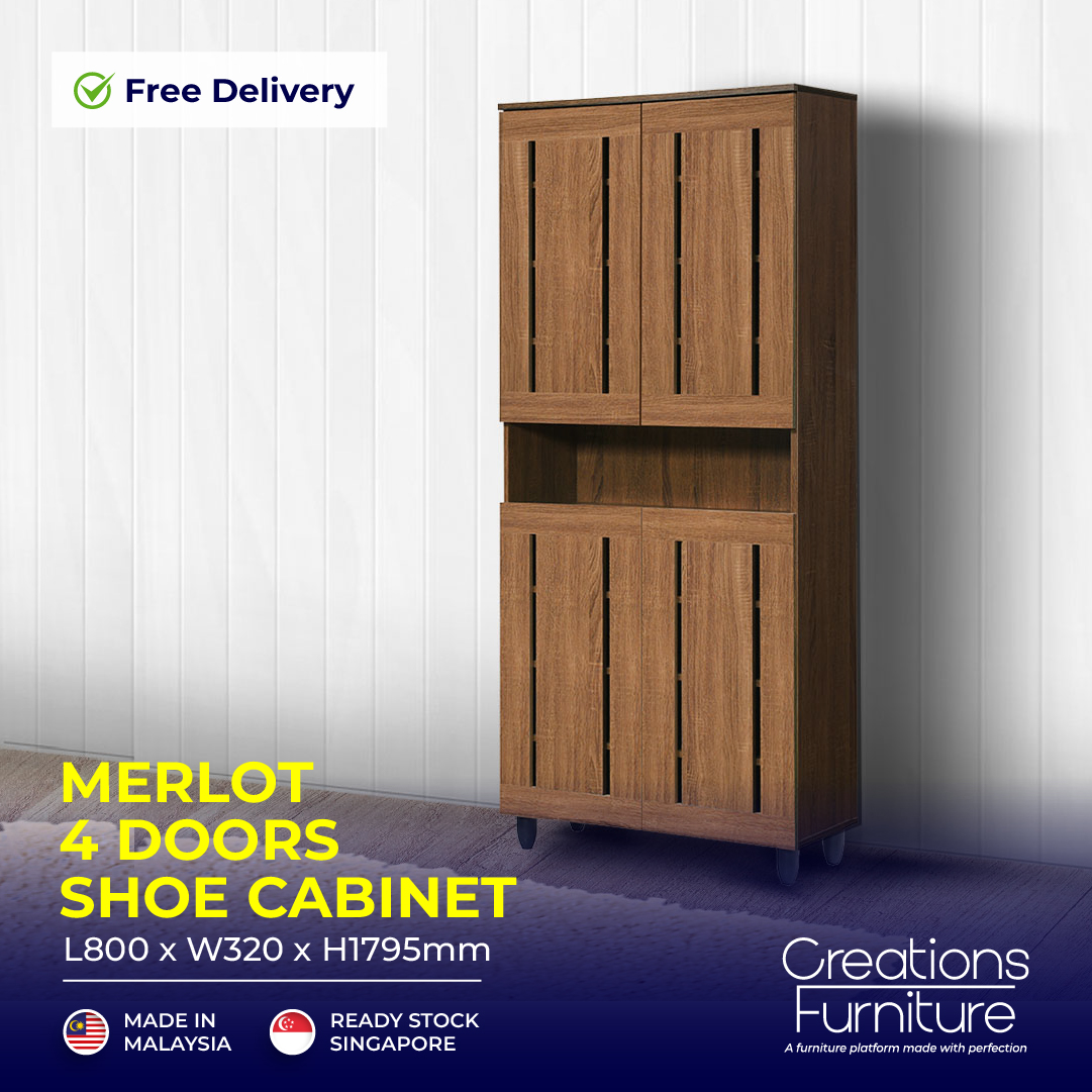 2 Door Shoe Cabinet Ventilation hole Walnut Cupboard Flexidesignx