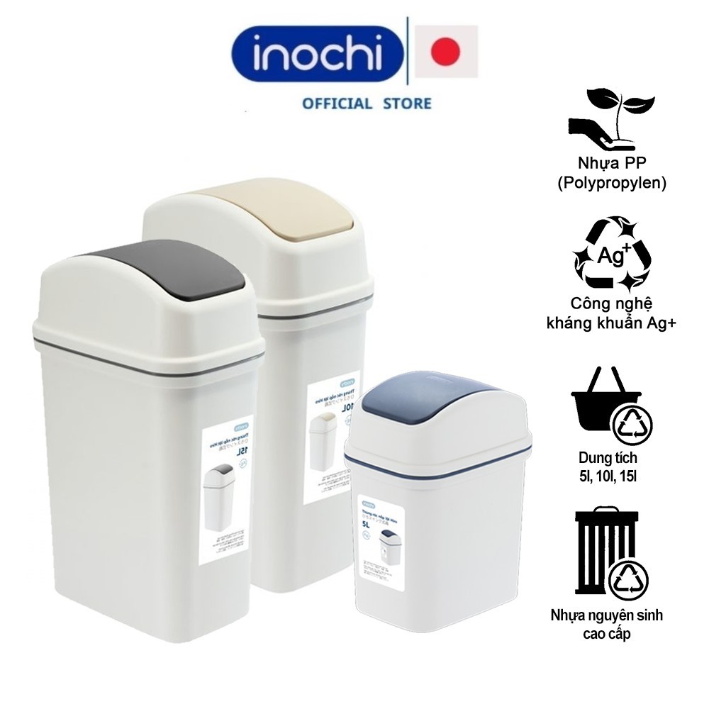 Thùng rác, thùng rác nhựa nắp lật thông minh Inochi 5Lít 10L 15L làm sọt rác văn phòng, khách sạn, thùng đựng rác gia đình