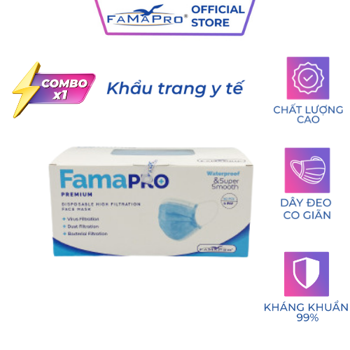 Khẩu trang y tế cao cấp 4 lớp kháng khuẩn Famapro PREMIUM (40 cái / Hộp)