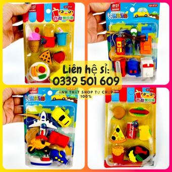 1 vỉ tẩy bút chì hình đồ chơi, đồ ăn dễ thương (gôm tẩy chì)