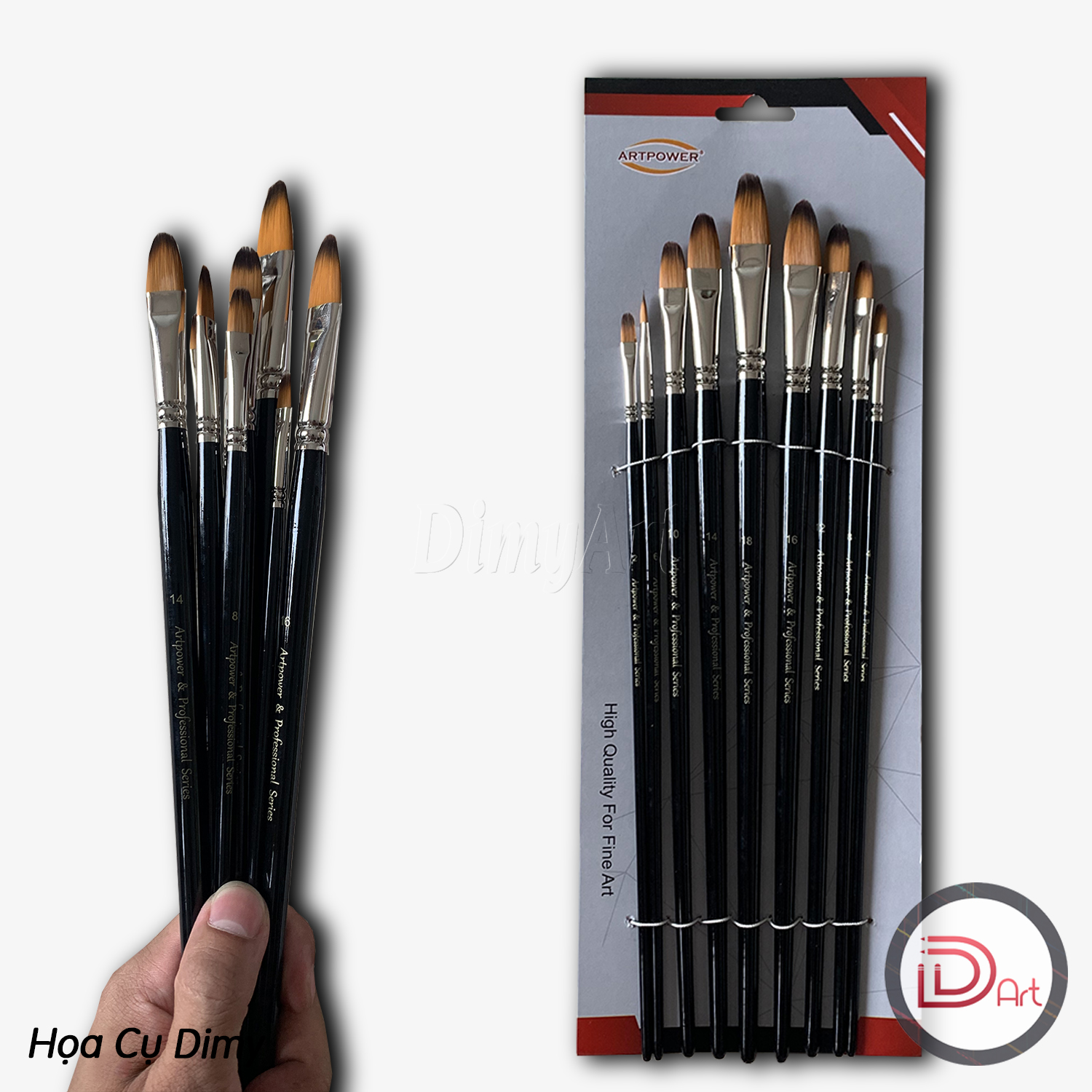 [Mã T045] Bộ cọ vẽ màu acrylic, sơn dầu, gouache 9 cây đầu Filbert