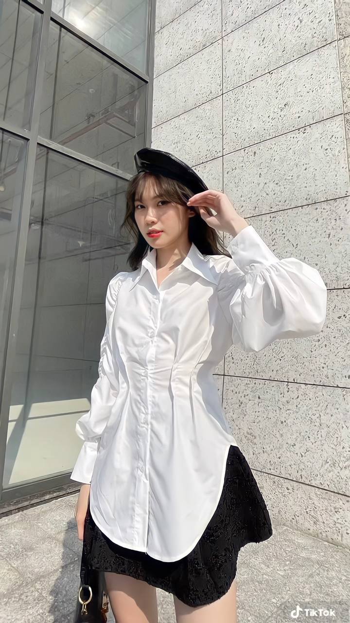 Sơ mi thắt dây lưng chiết li eo tada