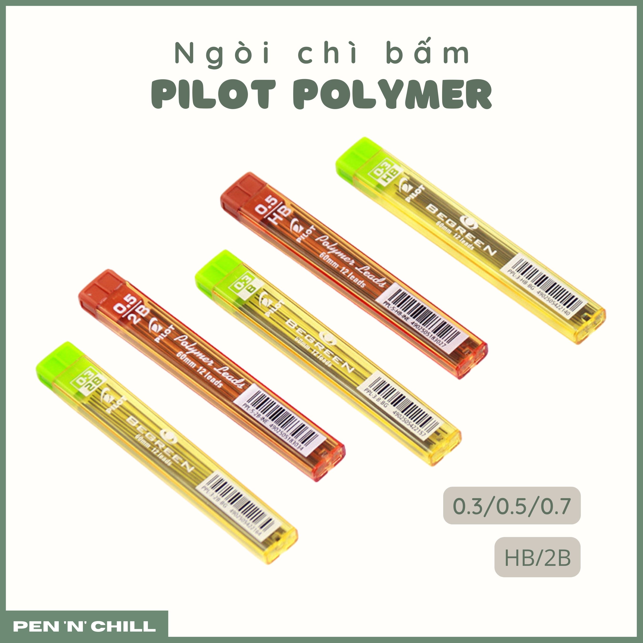 Ngòi bút chì bấm pilot hipolymer cỡ ngòi 0.3/0.5/0.7mm