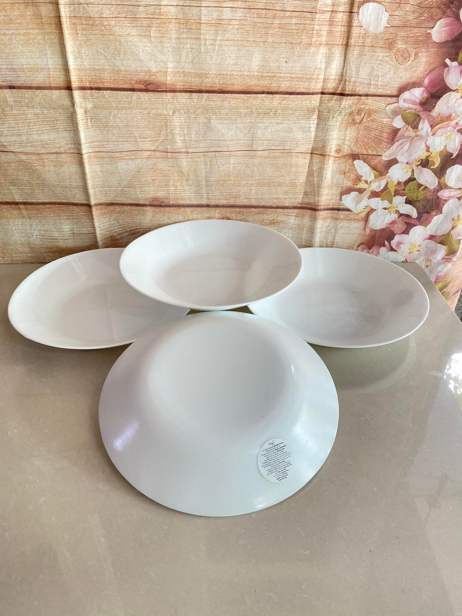 Bộ 4 dĩa pastel trắng sứ thủy tinh cao cấp 8.5in - 21cm