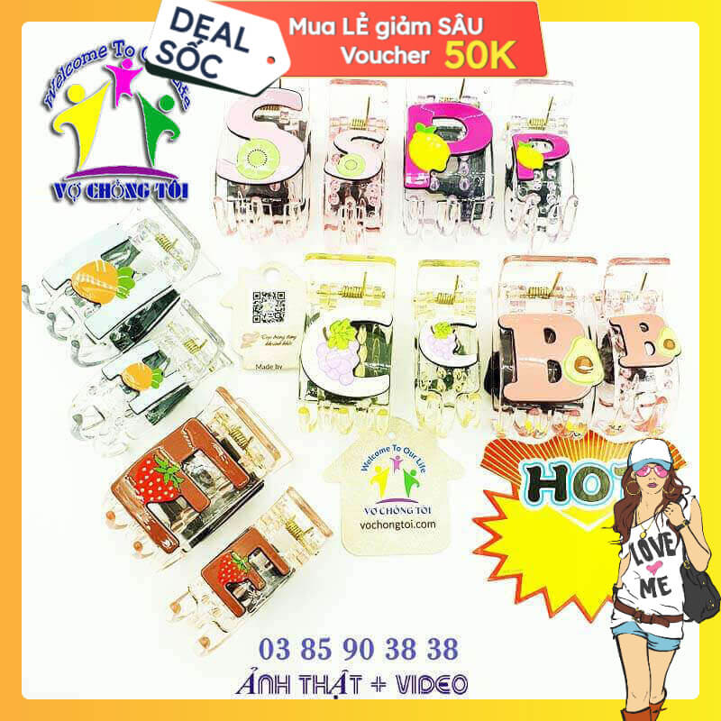 Kẹp tóc nữ hàn quốc cute, phụ kiện bé gái, kẹp càng cua 5 răng 3 răng chữ cái xinh đẹp - thương hiệu Vợ Chồng Tôi