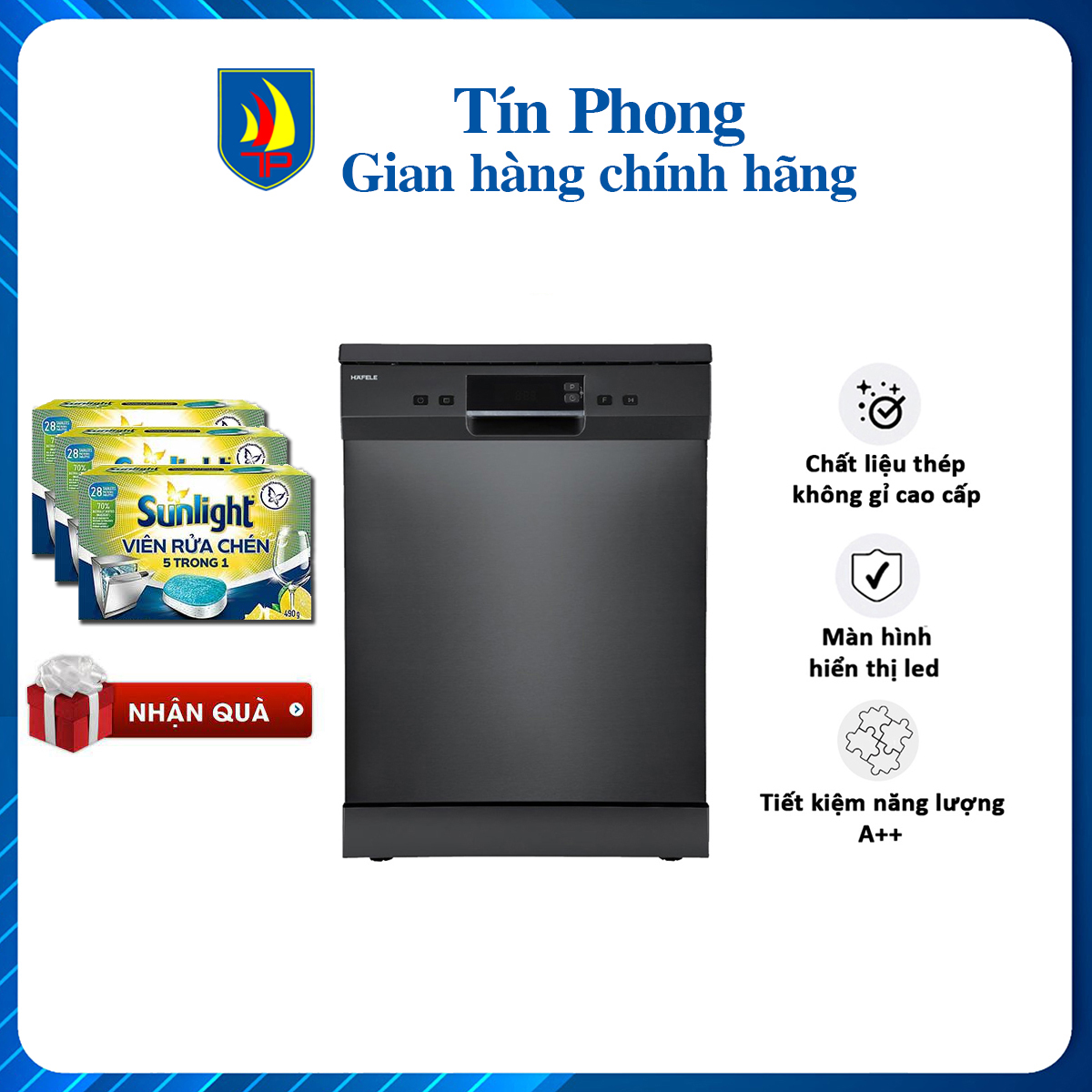 Máy rửa chén, máy rửa chén độc lập hafele hdw-f60eb/ 538.21.310 - 8 chương trình rửa, tự động mở cửa cuối chu trình, rửa nửa tải - hàng chính hãng bảo hành 3 năm