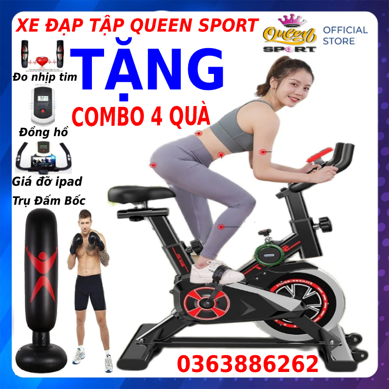Xe đạp tập thể thao, xe đạp tập thể dục, xe đạp tập gym tại nhà Queen Sport X9-SPORT BIKE khung thép chịu lực 150kg, nặng 28kg tặng kèm đồng hồ nhịp tim + giá đỡ điện thoại smartphone - bảo hành 36 tháng