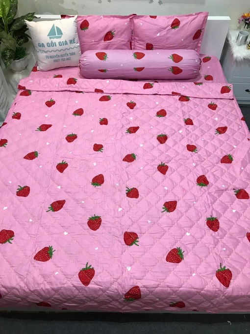 Bộ chăn ga gối cotton poly hè thu 5 món, set chăn hè ga gối, bộ chăn ga gối cotton hoạ tiết sinh động