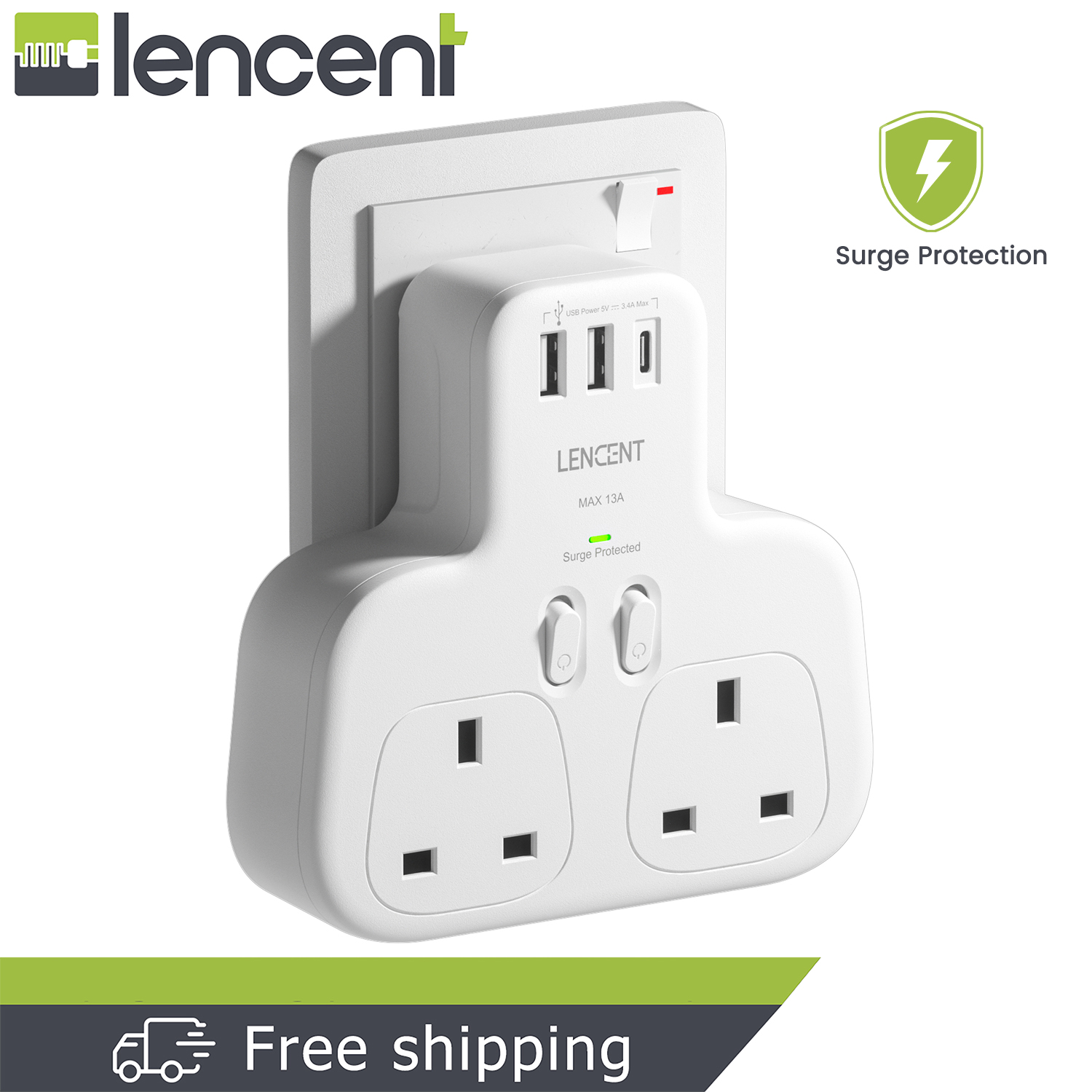  USB Wall Charger, LENCENT Wall Adapter with AC Outlet and 3 USB  Ports, Cube Power Strip Extender Plug Expander with Multiple USB Charger,  NO Surge Protector for Travel Cruise Ship, Home