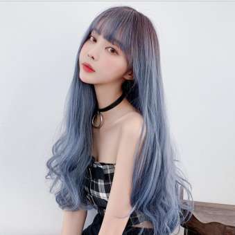 Tóc Giả Xoăn Dài TSE Ánh Sáng Cho Phụ Nữ Tóc Xanh Kết Cấu Mũ, Tóc Mái Thời Trang, Tóc Giả Da Đầu Lớn Mô Phỏng C8256 68CM