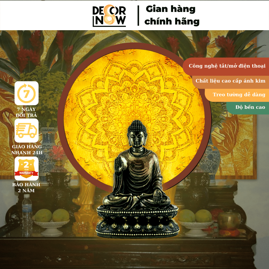Đèn hào quang phật in tranh trúc chỉ, đèn thờ cúng ban thờ cho tượng phật, hào quang trúc chỉ MANDALA DECORNOW-TC14