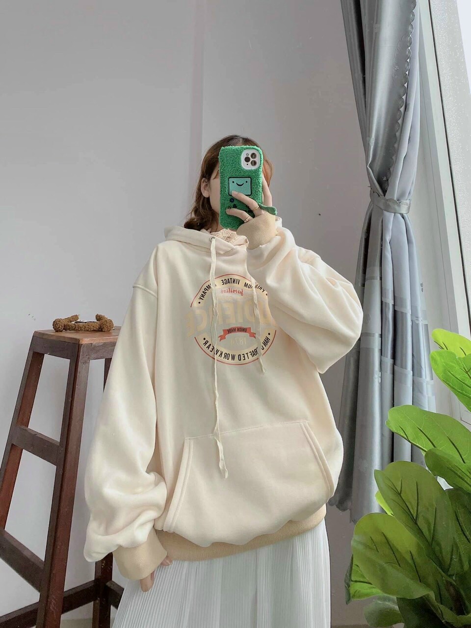 Áo HOODLE nữ tay phồng cánh dơi,phối họa tiết AUDIENCE cực xinh,chất nỉ bông dày dặn,thoáng mát.TP