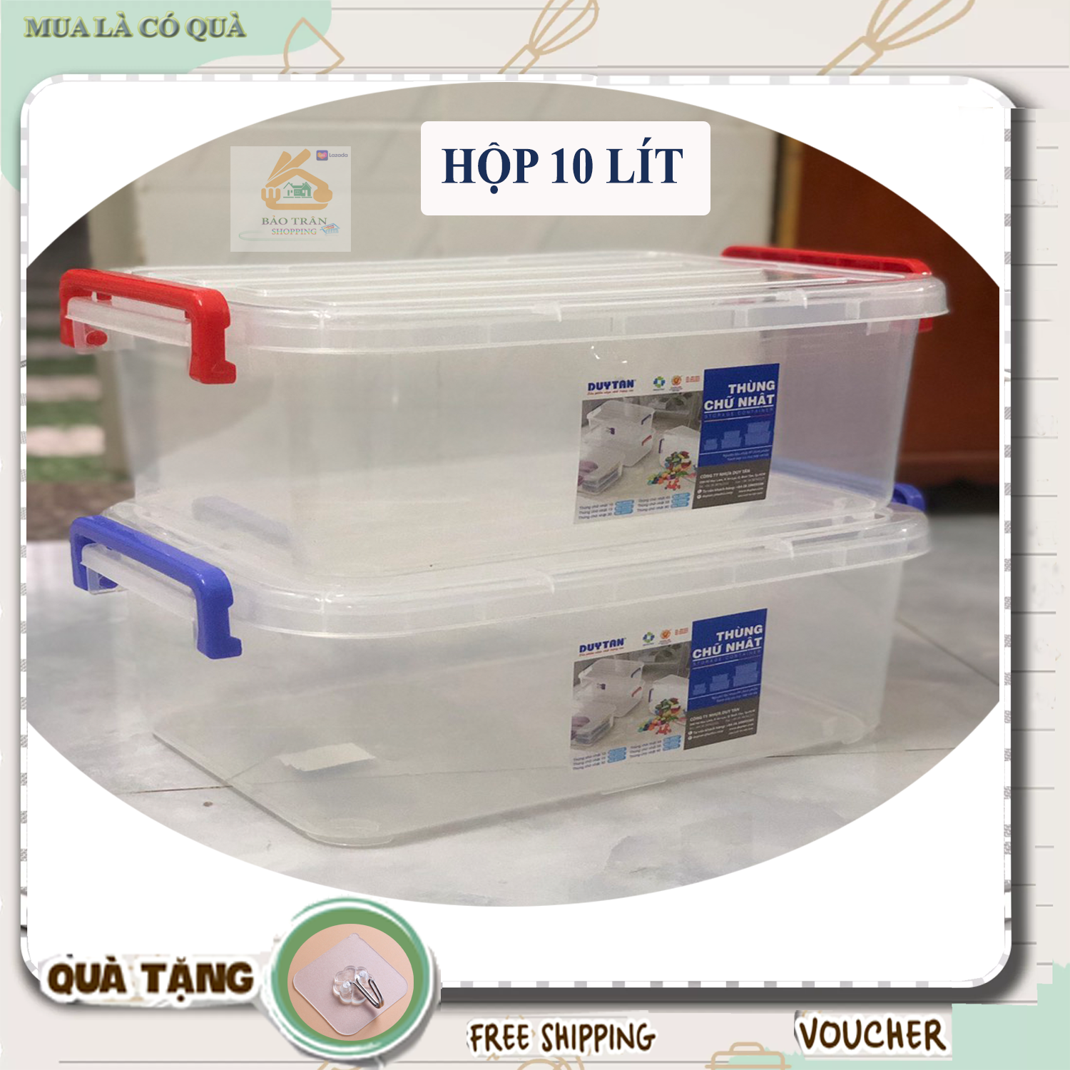 [HỘP LỚN 10 LÍT] Hộp Nhựa Duy tân 10 Lít Nắp gài 2 cạnh chắc chắn  đựng thực phẩm an toàn/Hộp đựng rau, củ quả, đồ khô