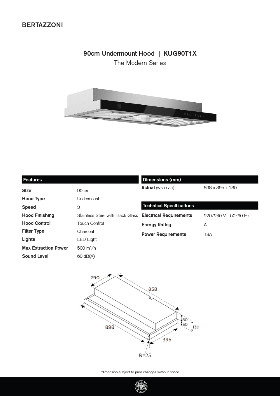 Bertazzoni KUG90T1X 90cm Slimline Hood · v4