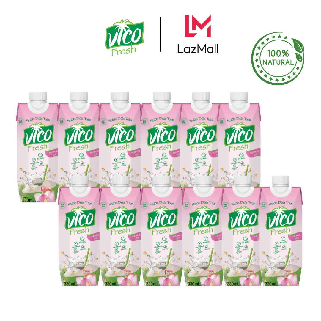 Combo 12 nước dừa vico fresh 330ml - vị sen