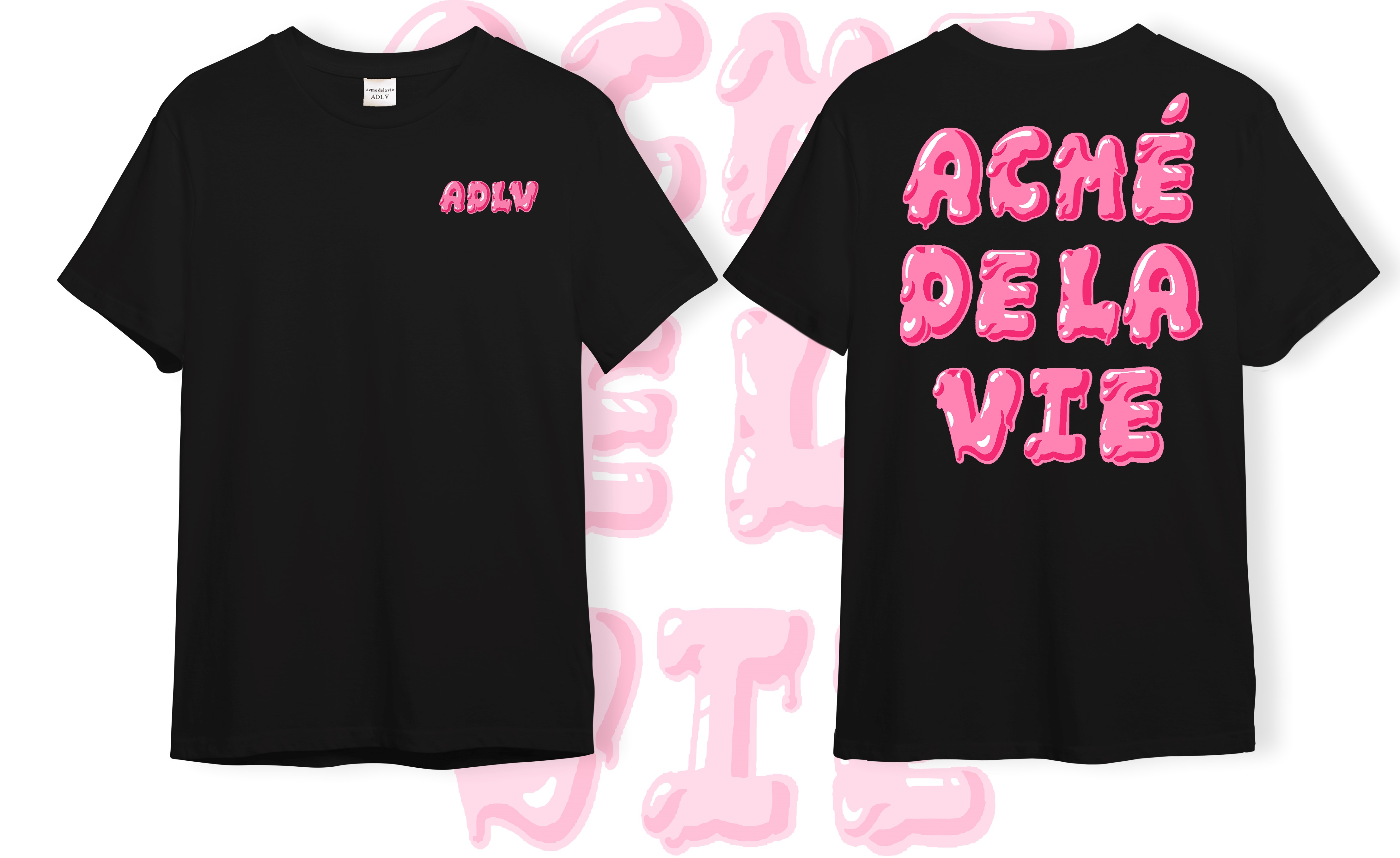 Áo thun unisex a.d.l.v chữ sau lưng hồng