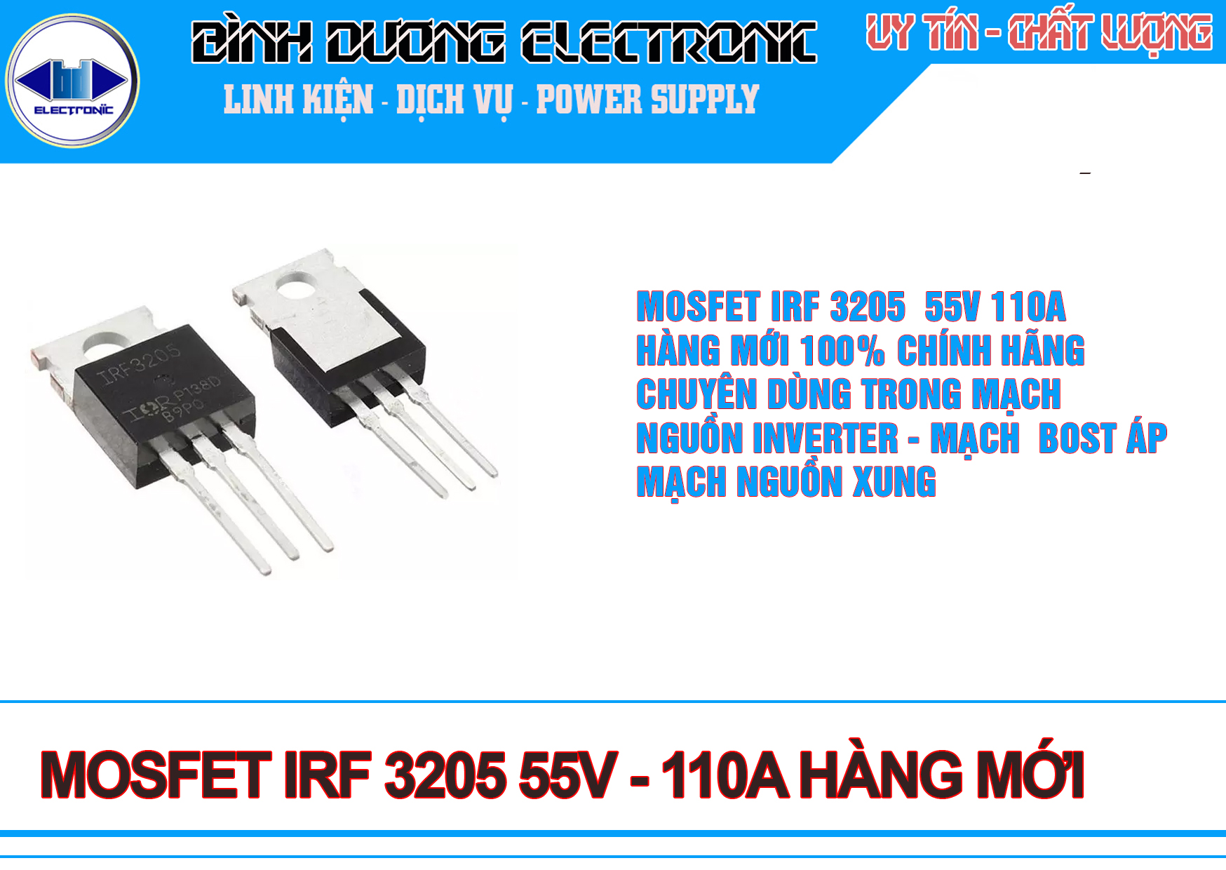 2 chiếc mosfet IRF 3205 MỚI 100% HÀNG HÃNG CHẤT LƯỢNG CAO