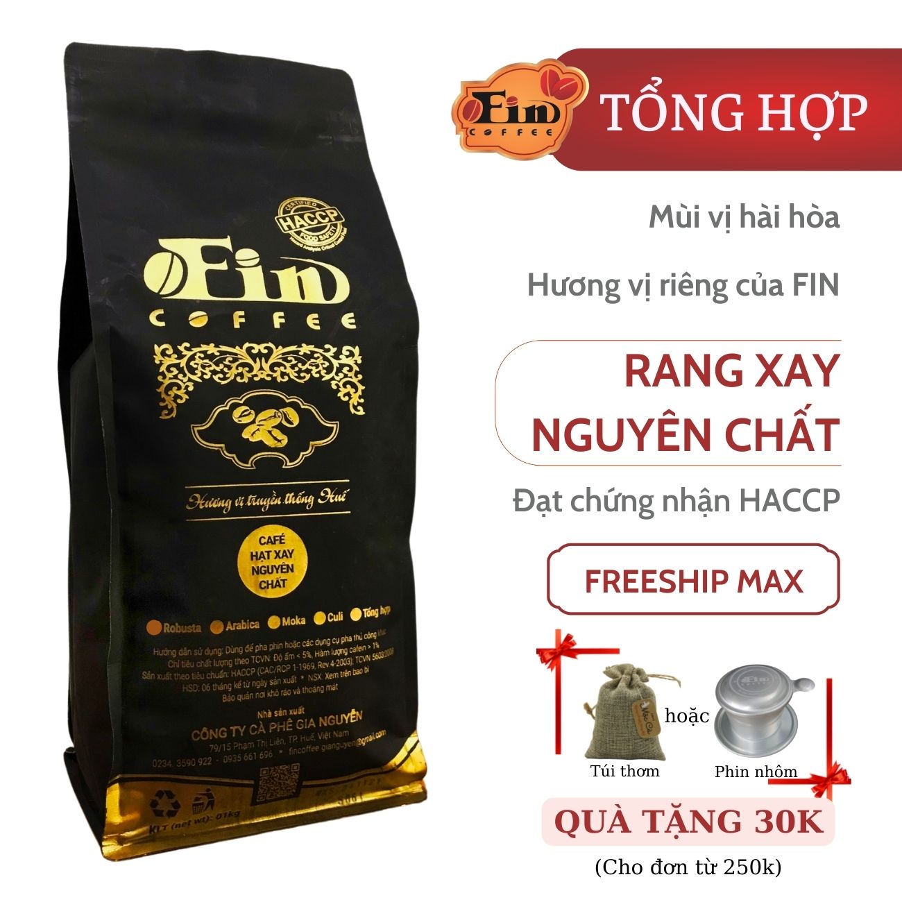 1kg, cà phê rang xay tổng hợp từ fin coffee, mùi vị đặc biệt, cà phê nguyên chất blend, đạt chứng nhận attp.