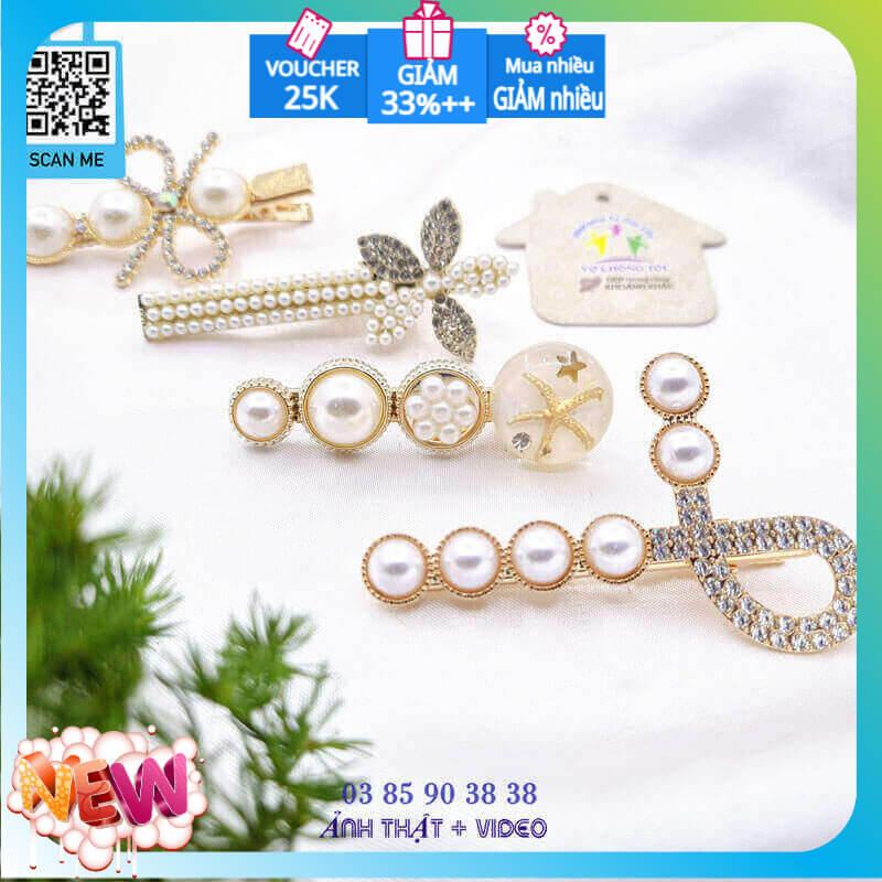 Combo 4 kẹp tóc nữ Hàn Quốc cute, phụ kiện nữ bé gái teen, Set kẹp tóc mái ngọc trai 4 món cao cấp - thương hiệu VỢ CHỒNG TÔI