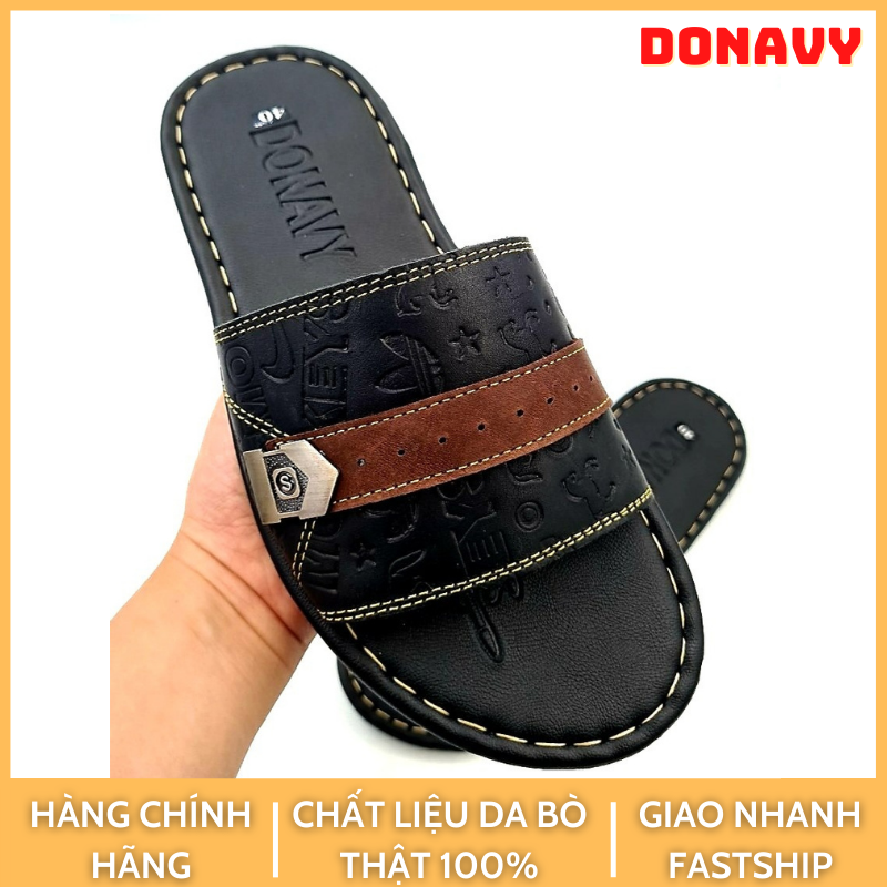 Dép quai ngang nam da bò 100%, hàng cao cấp, đi êm chân d.3cn