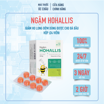 Viên Ngậm Ho Hohallis Giảm Ho Long Đờm Dùng Được Cho Bà Bầu Hộp 24 Viên