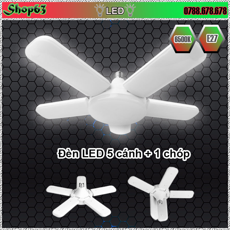 Đèn 5 cánh +1 chóp giữa ánh sáng trắng siêu sáng - đèn LED cánh quạt xếp (công nghệ led cao áp tiết kiệm điện hơn - chuẩn đuôi E27 - phù hợp với mọi không gian nội ngoại thất)