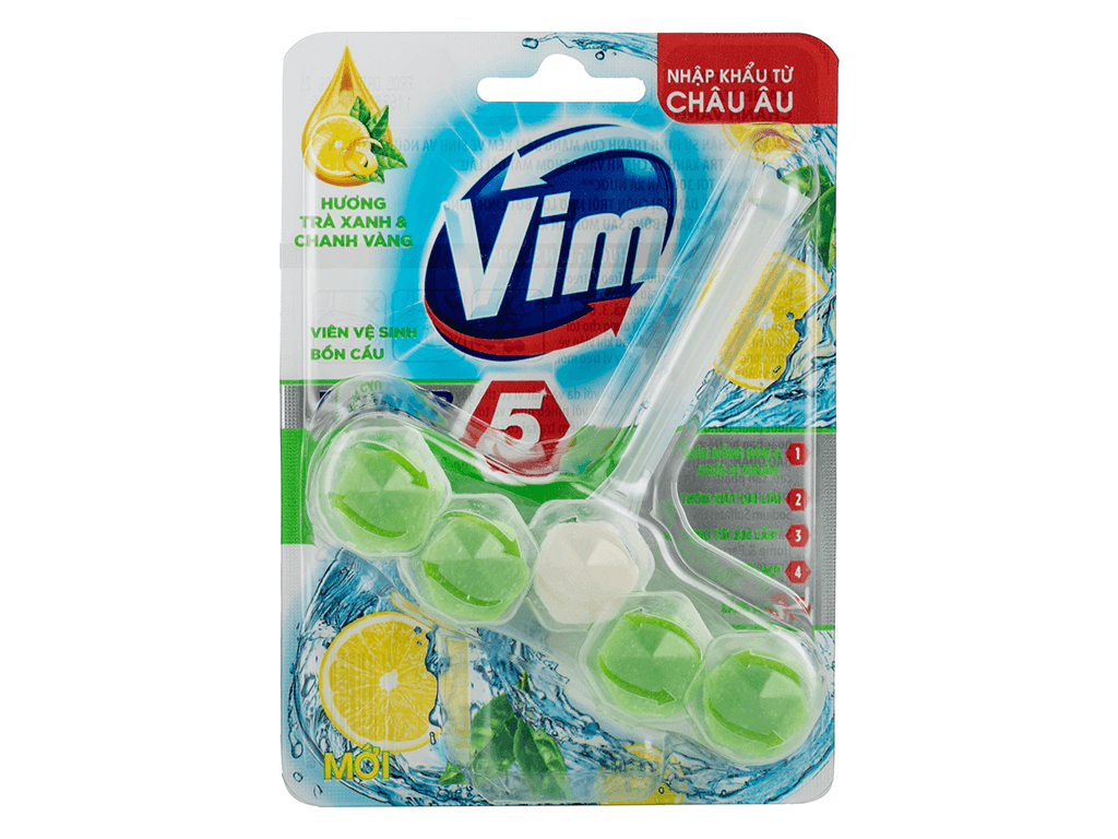 Viên Tẩy Bồn Cầu Vim Power 5 Hương Trà Xanh Chanh Vàng 55G Sạch Khuẩn Thơm Mát