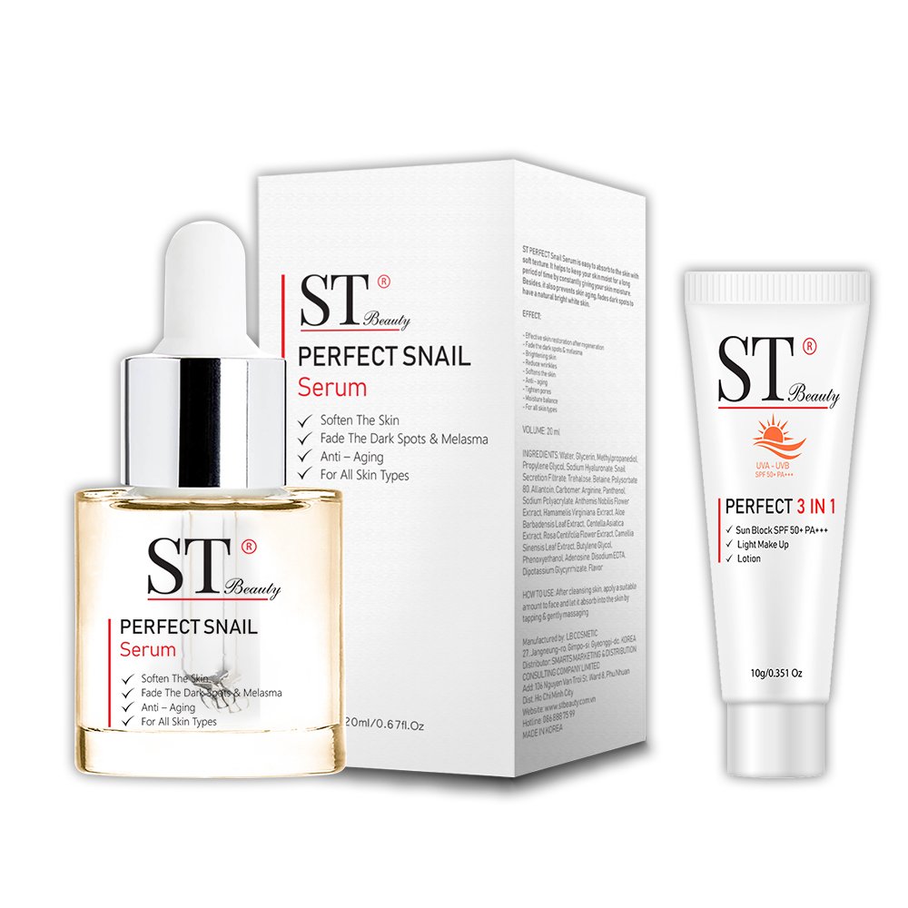 ST Beauty Serum Ốc Sên KOREA-Phục hồi&Tái Tạo Da–Ngừa Mụn–Chống Lão Hóa–Se Khít Lỗ Chân Lông-Tặng Mẫu Thử Kem Chống Nắng 10G
