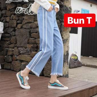 QUẦN BAGGY JEAN NỮ CHẤT BÒ XANH BIỂN 2 SỌC LƯNG CAO NÂNG MÔNG HOT HIT T&T-39 - TRANGBUN FASHION