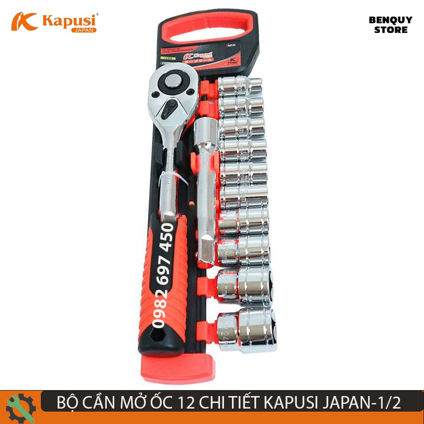 Bộ tuýp sửa chữa - bộ khẩu cần 1/2 tự động 12 chi tiết kapusi japan k-9811. bộ khẩu mở siết ốc, bộ tuýp sửa xe máy.