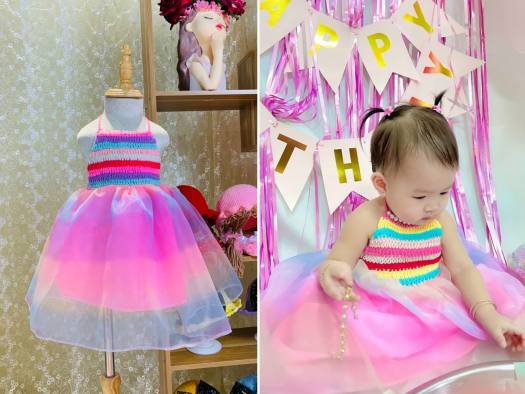 Đầm bé gái con xinh cotton tay phối kiểu dễ thương, váy dành cho bé gái từ  4 đến 10 tuổi