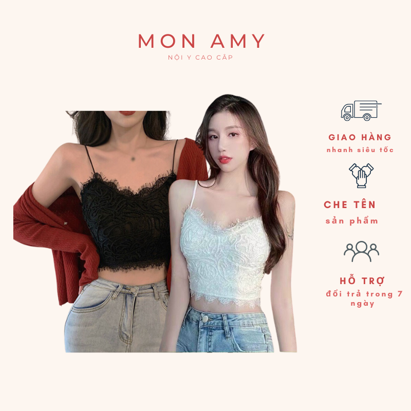 Áo Bra Mon Amy Hai Dây Croptop Viền Ren Chun Lưng Siêu Xinh MS 997