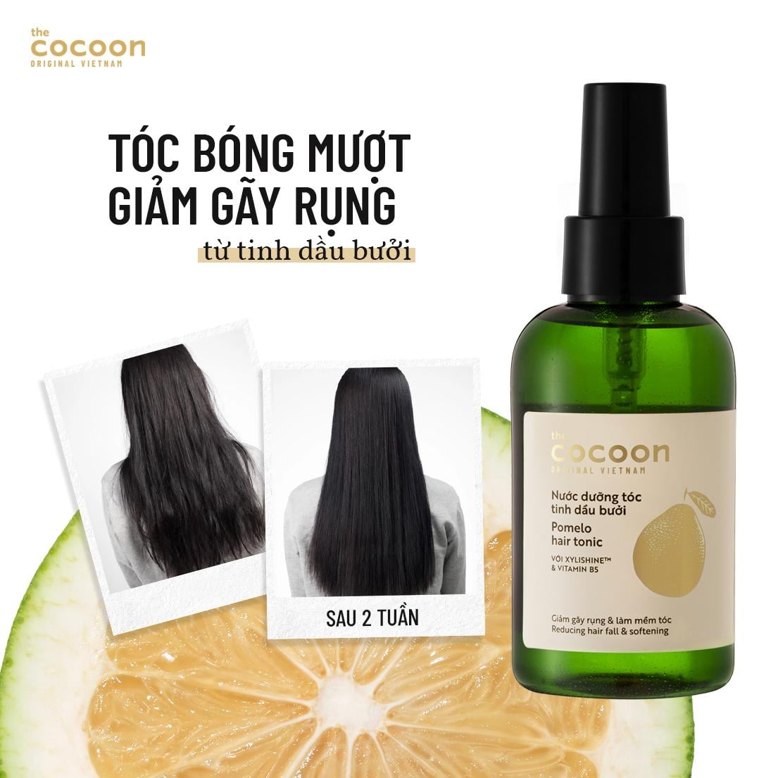 Nước dưỡng tóc tinh dầu bưởi pomelo Cocoon 140ml giảm rụng tóc, mọc tóc mới, giảm hư tổn chẻ ngọn BA TU SHOP