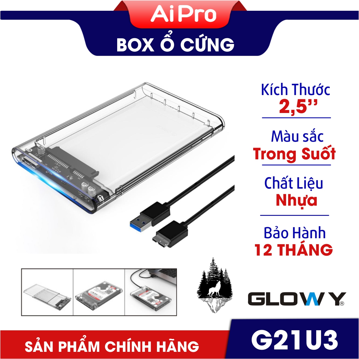 Box ổ cứng Gloway G21U3 SATA3 - Chính hãng - Dùng cho SSD/HDD 2.5"