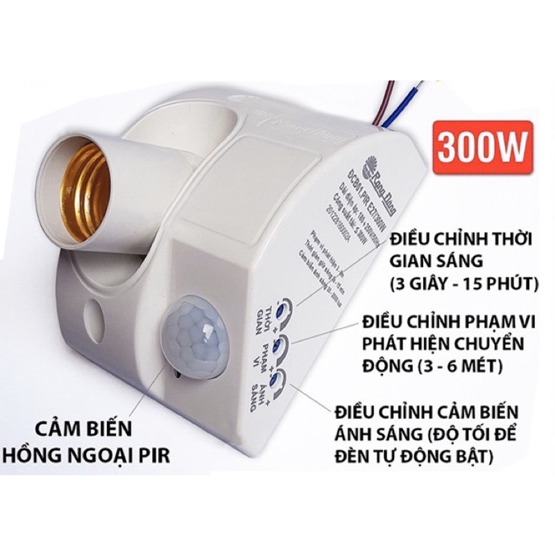 Đui đèn cảm biến Rạng Đông - Cảm biến chuyển động và cảm biến hồng ngoại tự động bật tắt.