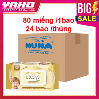 Thùng 24 gói Khăn ướt em bé Nuna Gold Siêu Dày 60gsm 80 MIếng Không Mùi