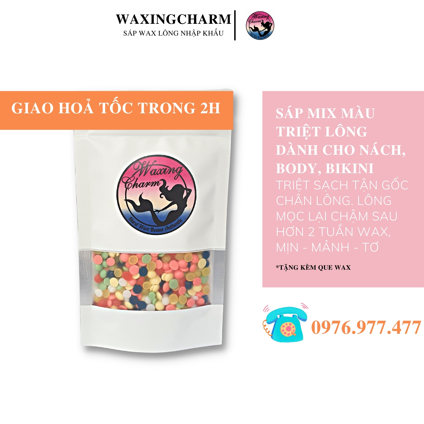 Sáp Mix Màu Wax Lông Nóng Waxingcharm Bám Lông Tốt Gíup Triệt Lông Nách, Body, Bikini