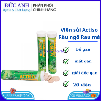 Viên sủi Actiso Râu ngô Rau má mát gan bổ sung vitamin PP, B, C thanh nhiệt cơ thể, giải độc gan, bảo vệ gan. Tuýp 20 viên