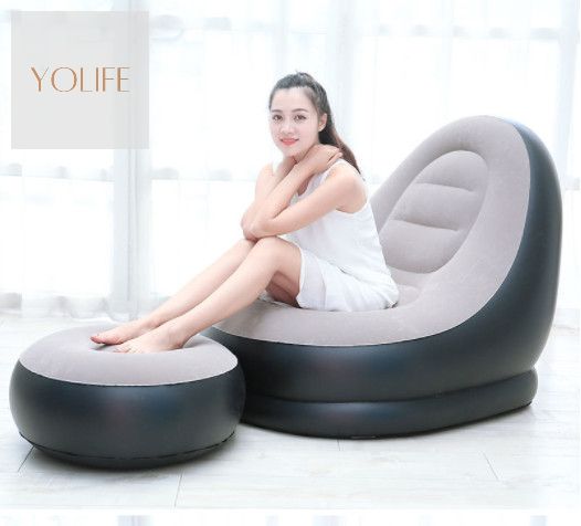 Đệm hơi, ghế hơi tựa lưng + Tặng kèm bơm tay + Đôn ghế nằm thư giãn - Màu Cafe