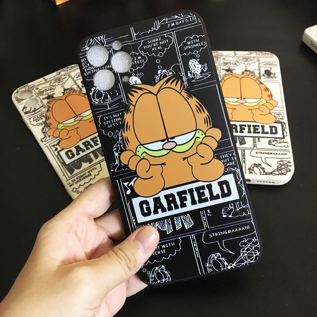 Ốp silicone nhám viền vuông iphone 13 pro max - 6 plus - Mèo Garfield camo ngầu OPBS09