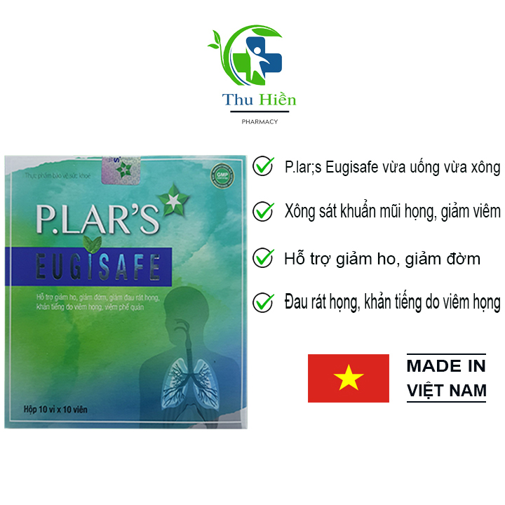 Viên xông và uống P.lar's Eugisafe hỗ trợ giảm ho, đờm, đau rát họng, viêm phế quản, khản tiếng do viêm họng