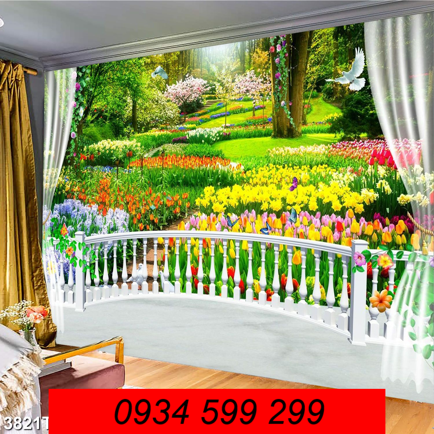 Gạch tranh 3D trang trí tường nhà - tranh phong cảnh vườn cây VCTHP1167