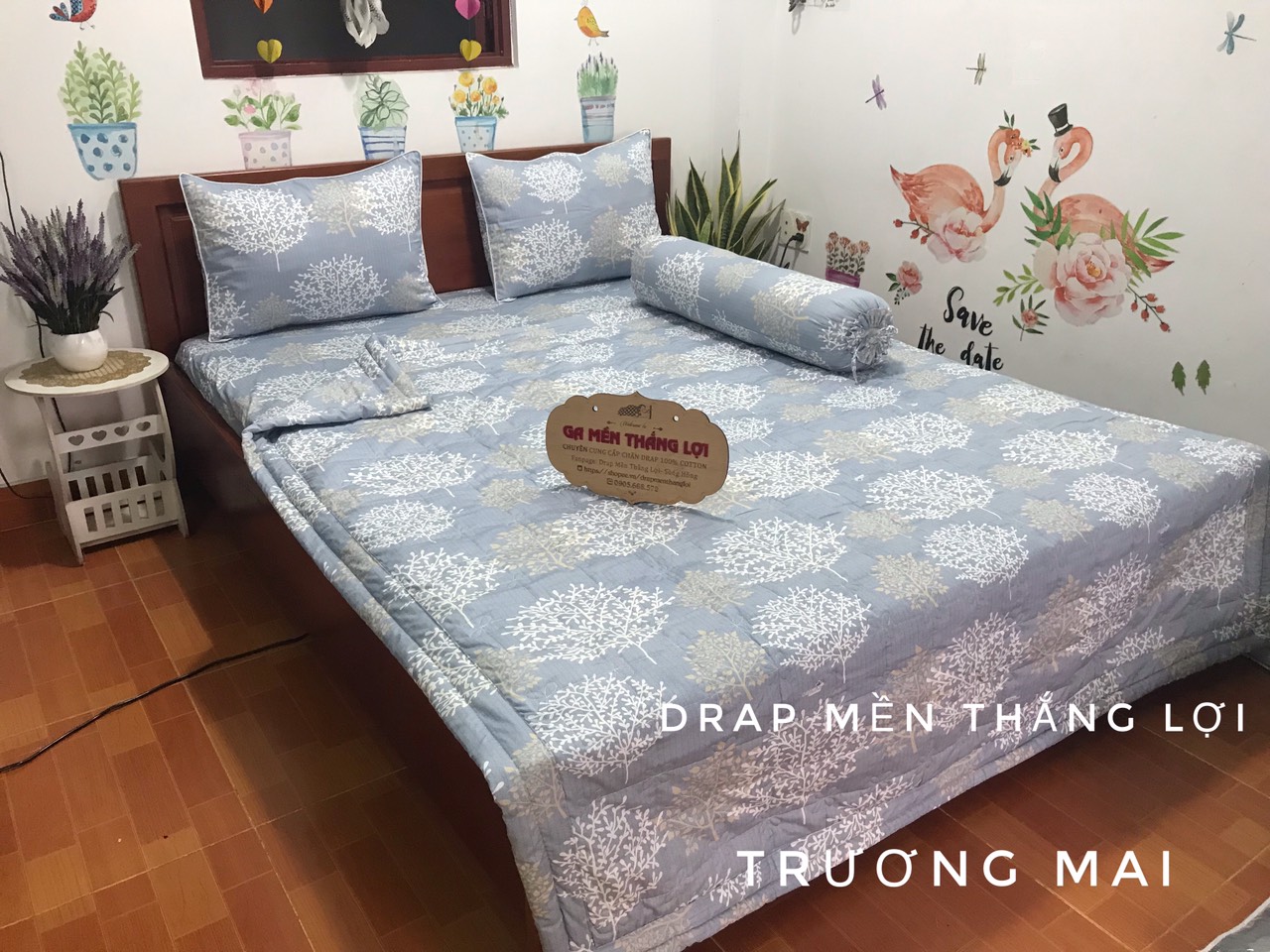 Bộ chăn ga gối thắng lợi 100% cotton kèm chăn chần gòn