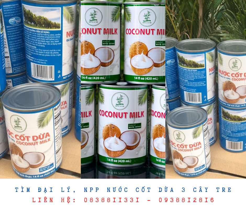 Nước cốt dừa đóng lon ba cây tre, độ béo 17-19%