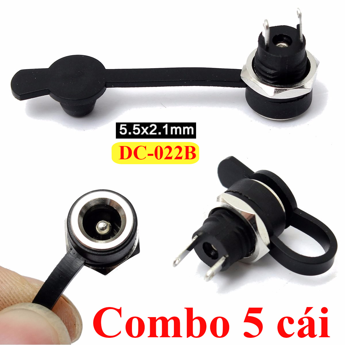 5 cái - Jack Nguồn DC-022B chuẩn 5.5mm x 2.1mm (Có cao su chống nước) có răng vặn ốc ngoài, kèm cao su chống nước