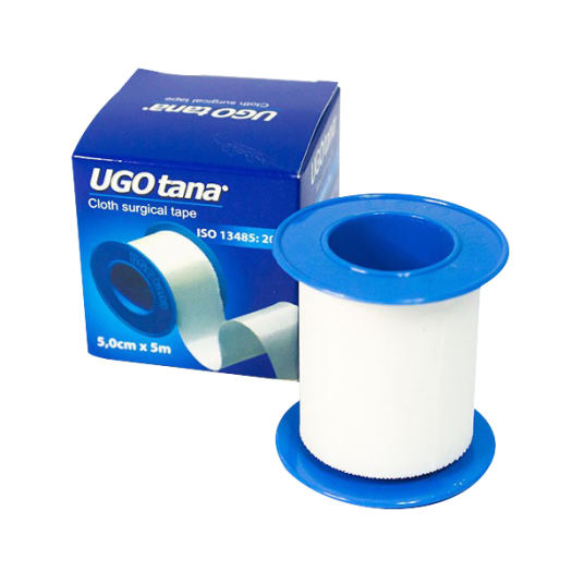 Băng keo cá nhân - Băng dính cuộn vải lụa, băng gạc y tế UGOTANA 5cm x 5m - Băng gâu, Băng dán vết thương, an toàn tiện dụng dùng băng các vết thương trong phẫu thuật, để cố định catheter, kim truyền - Hộp 1 cuộn - Guty Care