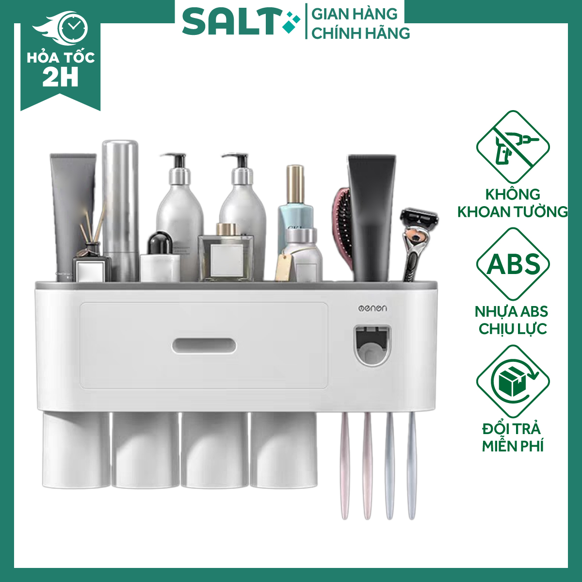 Bộ Nhả Kem Đánh Răng Tự Động, Kệ Để Bàn Chải Đánh Răng Có Cốc Từ Tính Treo Ngược Giúp Khô Ráo Sạch Sẽ