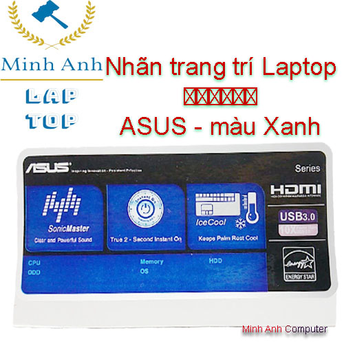 Nhãn trang trí laptop asus - màu xanh